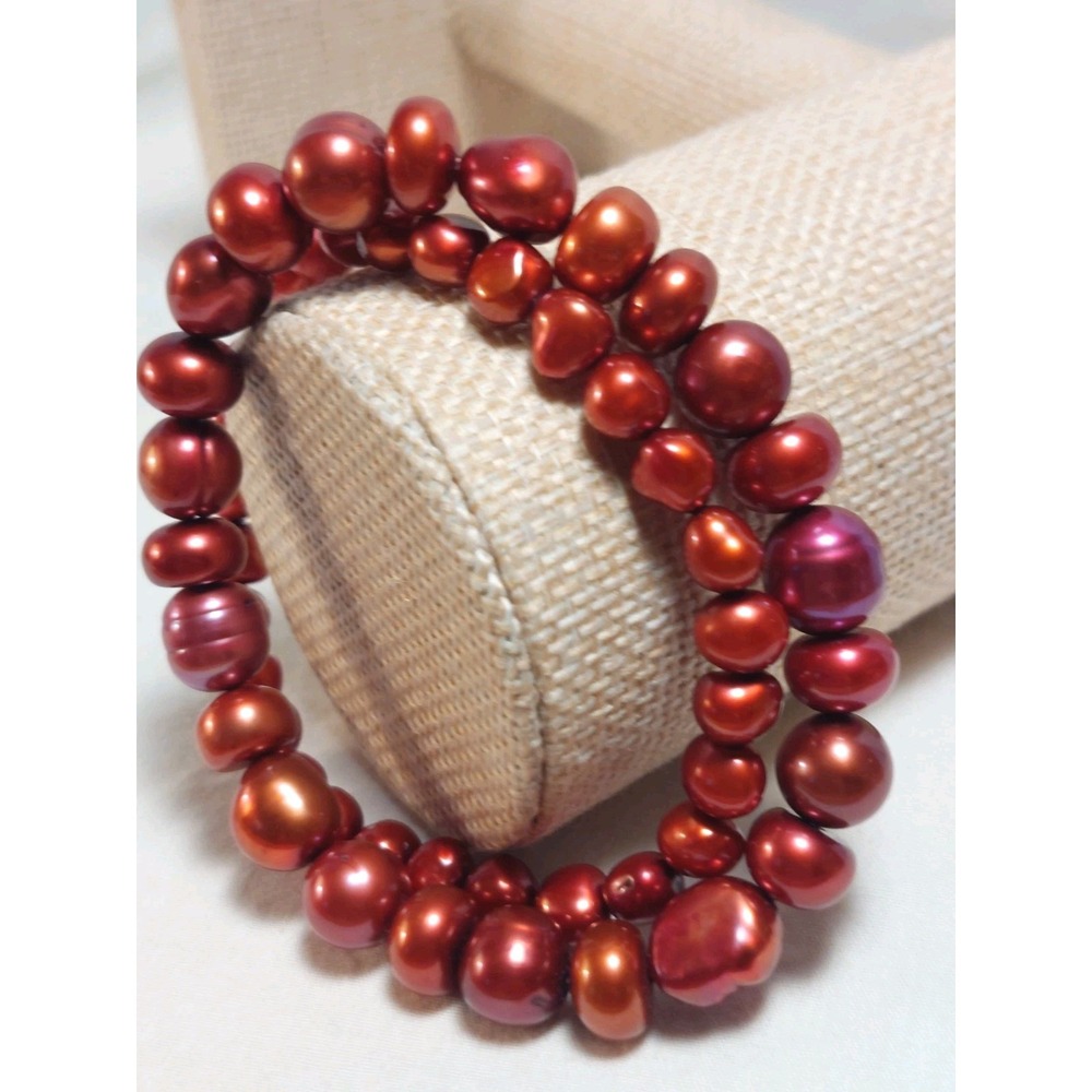 Honora Freshwater Pearl Stretch Bracelet Set 2 Red Cranberry Baroque Chic Luxury